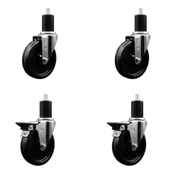 5'' Phenolic Wheel Swivel 1-3/4'' Expand Stem Caster Set 2 Brakes, 4PK